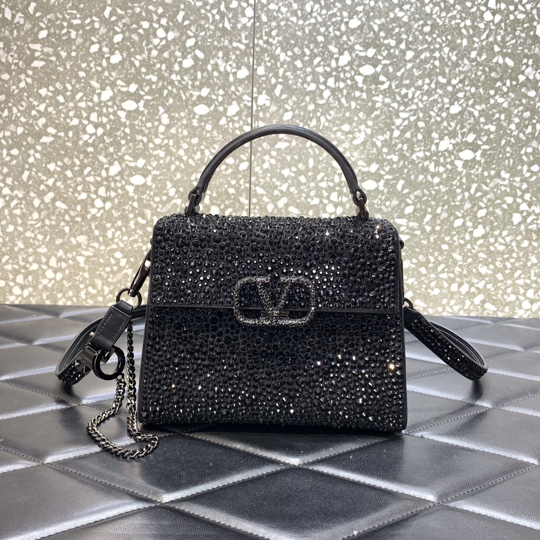 Valentino Garavani Vsling Mini Handbag Entirely Covered in Black Rhinestones